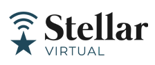 Stellar Virtual logo with a star and three curved lines.